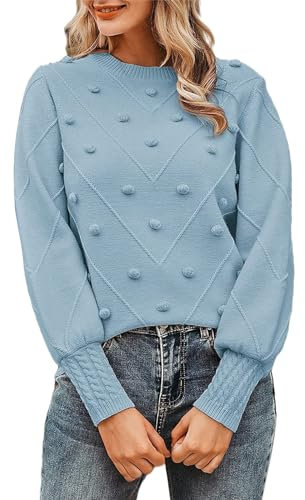 YCBMINGCAN Strickpullover Gestreift Damen für Damen, lockerer, langärmliger Pullover mit Rundhalsausschnitt Kuschelpullover Damen Flauschig Xxl (Blue, S)