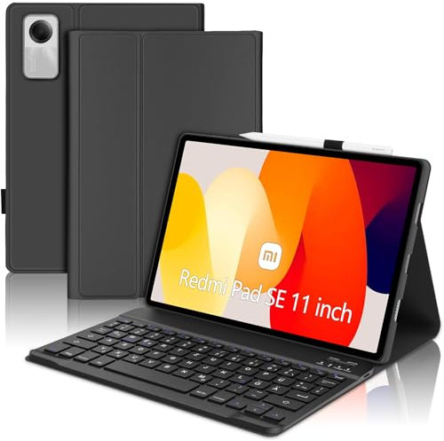 SENGBIRCH Tastatur Hülle für Xiaomi Redmi Pad SE 11 Zoll 2023 - QWERTZ Deutsche Tastatur Abnehmbare Bluetooth Wireless Tastatur für Redmi Pad SE 11'' 2023, Schwarz