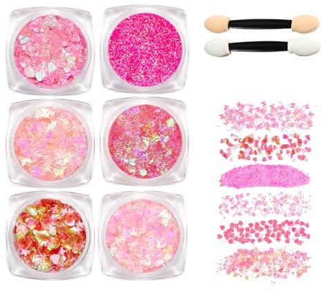MisFun 6 Pièces Paillettes pour le Visage pour le Corps, Gel Pailleté pour Les Cheveux, Paillette Cheveux Gel Paillettes Pour Le Corps, Paillette Visage Pour Festival Fête Noël Pâquesl Pâques (Rose)