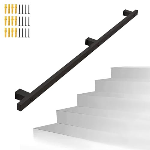 Maniglione per esterni - Corrimano per scale nero Ringhiera per ringhiere 1m 150cm 2m 240cm 3m 6m Asta di supporto per ringhiere per scale fissate al muro, Balaustra in ferro battuto - Kit completo(15