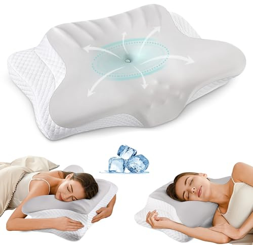 Cuscino cervicale per alleviare il dolore, cuscino ergonomico in memory foam per dormire, cuscino rinfrescante per supporto per il collo, cuscino ortopedico sagomato per chi dorme sulla schiena e