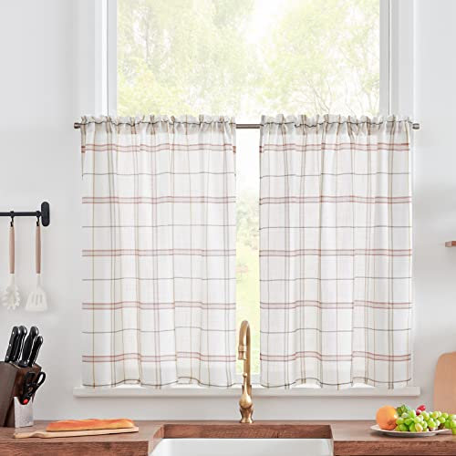 Vangao Gestreift Scheibengardinen mit Tunnelzug Bistrogadine Landhaus Modern Voile Küchenvorhang Küchengardinen Paarig für Badezimmer Klein Fenster Dekor Durchsichtig Rot 90Bx60Hcm 2er Set