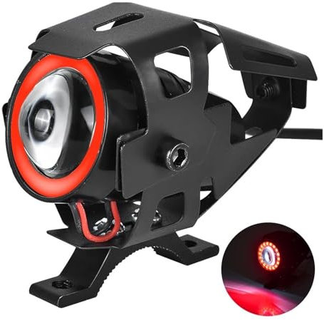 Faro Delantero Moto Faro Universal Motocicleta 12V 1200LM Ojos Ángel U7 para Mini Focos Motocicleta, Accesorios Lámpara Bicicleta, LED Auxiliar 125W Faros Motocicleta(Red with Switch)