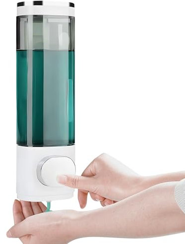 300ML Wall Mounted Soap Dispenser No Drilling Shower Dispenser Manual Press Liquid Soap Dispenser Gel Shampoo Conditioner Dispenser for Bathroom Wall Mounted Liquid Dispensers for Hotel Kitchens