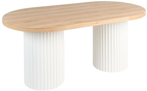 Beliani Esstisch Heller Holzfarbton/Weiß oval 180x100 cm Lamellen-Optik Sheridan