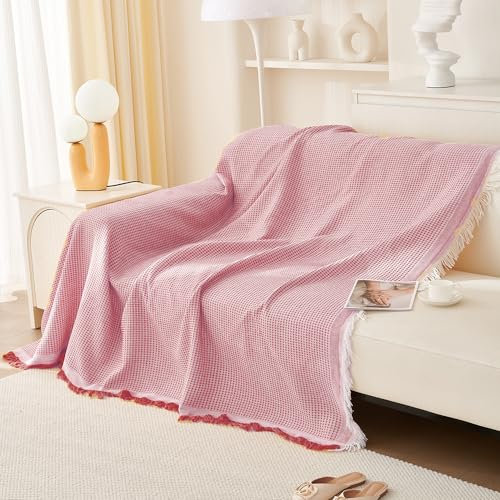 Surwin Telo Copridivano 1 2 3 4 Posti, Copri Divano o Copriletto in Colori Solidi, Reversibile Protezione Coperta Copridivano con Braccioli per Mobili e Arredo (Rosa,90x180cm)