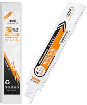 BGTEC Carbide Reciprocating Saw Blade for Hard Metal, Alloy Steel, Reinforcing Bars and Angles 152MM 8TPI, 1-Pack