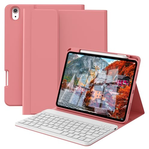 GKABXY Case with Keyboard for iPad A16 11th/10th Genration (2025/2022) | Folio Cover with Pencil Holder, Magnetically Detachable case Keyboard for iPad A16 11th/10th Gen 11/10.9, UK Layout, Red
