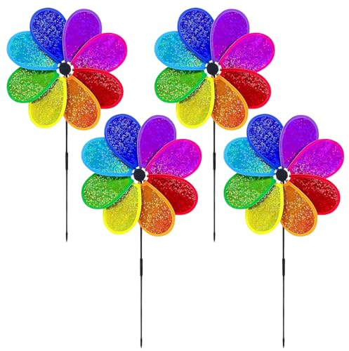 Packung 4 Blütenwindmühle Regenbogen Funkelnder Windmühlenspinner Für Windmill Yard Garten Balkon