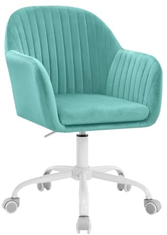 WOLTU Schreibtischstuhl, Bürostuhl ergonomisch, Homeoffice Stuhl höhenverstellbar, Schminkstuhl mit Armlehnen, Drehstuhl mit Rrollen, Samt Stuhl Metallrahmen, 150 kg belastbar, Türkis, BS166ts