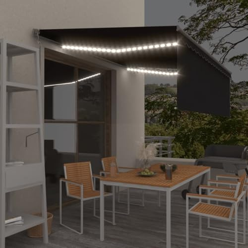 Automatische Markise für Terrasse & Garten, 4x3m Anthrazit, mit LED-Beleuchtung, Windsensor, Rollo, UV-Schutz, wasserdicht, elektrisch einziehbar