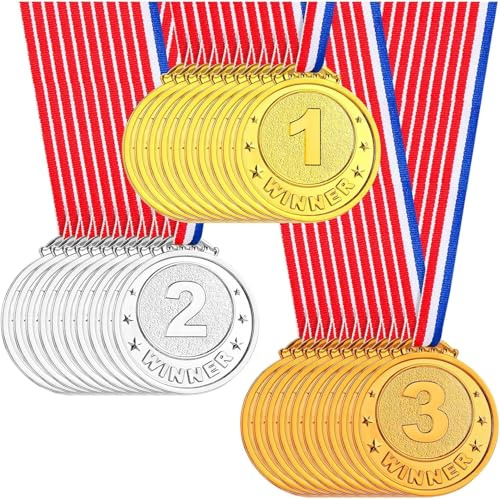 LZMDISU 30 Stück Gold/Silber/Bronze-Auszeichnung, Kunststoff-Medaillen, Gewinner-Medaillen für Sport-Partys, Spiele, Wettbewerbsdekorationen
