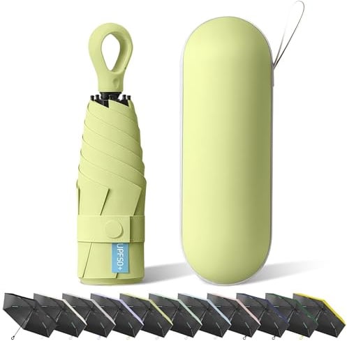 Yanrunce Mini Paraguas del Sol Plegable de Viaje, Mini Paraguas Plegable Portátil, con Asa De Anilla Mosquetón, Protección UV y Antiviento con Cubierta de Cápsula, Paraguas de Viaje Compacto