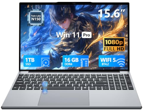 PC Portatile 15,6 pollici con Celeron N150 Processor, Computer Portatile 16GB RAM 512GB SSD, Laptop Tastiera Retroilluminata Dotato display 1920x1080, 2*USB3.0, HDMI 4K, WiFi 5 Computer portatile