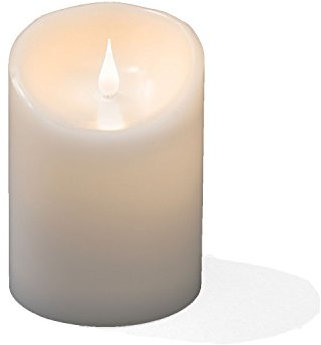 Konstsmide LED Echtwachskerze, weiß, mit 3D Flamme, Ø 10 cm, Höhe: 14 cm, mit 4h und 8h Timer, warm weiße Dioden, batteriebetrieben, Innen, 2 x C 1.5V (exkl.) - 1840-100