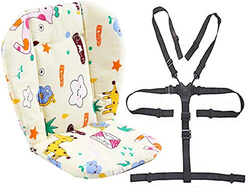 Kinderwagen/Hochstuhl Sitzkissen Liner Mat Pad Cover Resistant und Hochstuhlgurte (5-Punkt-Auffanggurt) 1 Anzug (Giraffe)