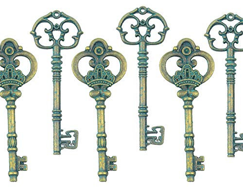 Makhry Mixed Set von 20 Extra Große Skelettschlüssel in Antik Gold - Set von 20 Tasten (2 Styles) - 3 1/4 Zoll Keys (Antique Aerugo)