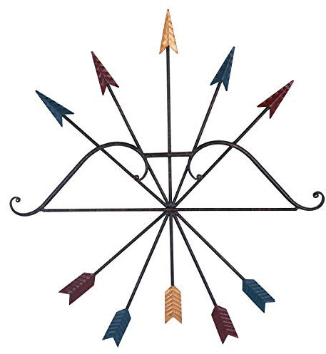 Yamfurvo Buntes Eisen Metall Bogen und Pfeil Wandkunst Dekor, Indianer-Stil Metallpfeile, Wanddekoration, Wandskulptur, 63 x 68 cm