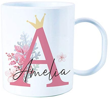 The Supreme Gift Company Personalised Unbreakable Cup, Floral Crown Kids Drinks Juice Mug BPA FREE