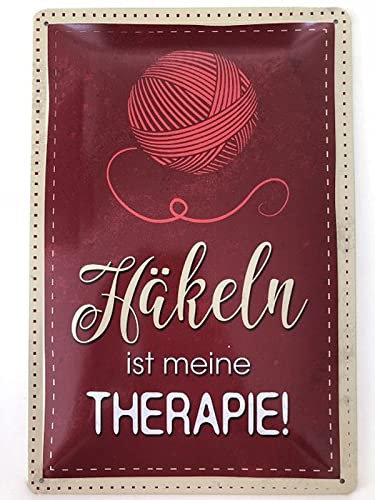 Blechschild 20x30cm gewölbt Häkeln ist meine Therapie Spruch Sprüche Deko Geschenk Schild