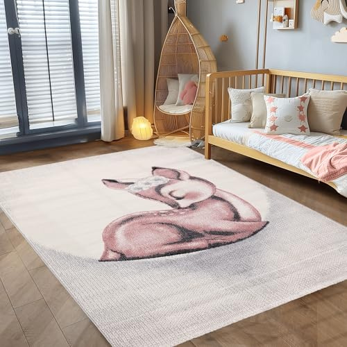 Carpettex Kinderteppich Kinderzimmer Rehkidz Design Kinder Teppich Babyzimmer Weicher Flor, Farbe: Pink, Größe: 120 x 170 cm