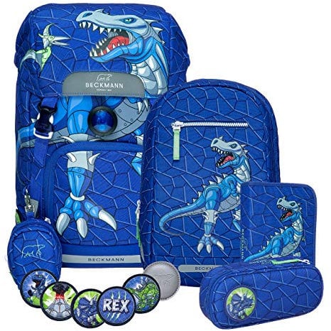 Beckmann of Norway Schulrucksack Set Jungen ∙ Inklusive Regenschutz, Schüttelpennal & Sportrucksack ∙ Optimale Gewichtsverteilung schont Rücken und Schultern ∙ Motiv Armour Rex Kollektion 2020