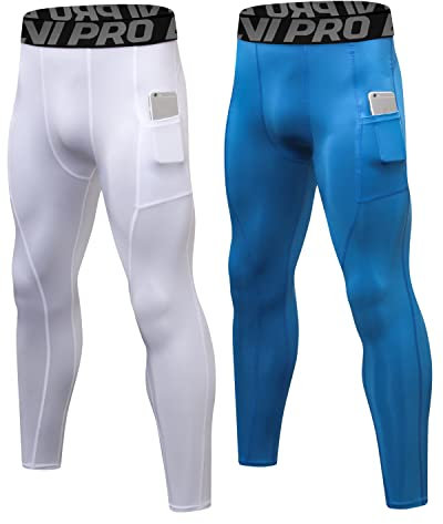 LNJLVI Kompressionshose Herren Sport Leggings Atmungsaktive Trainingshose für Jogging Fitnessstudio Laufen (Weiß-Blau,M)