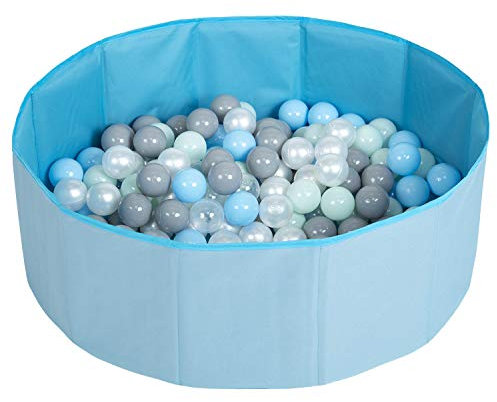 SELONIS Piscine À Balles Multicolores Piscine Pliable 100 Balles pour Les Enfant, Bleu: Perle/Gris/Transparent/Babyblue/Menthe