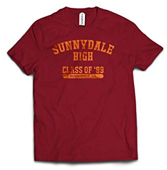 Sunnydale - Maglietta alta per spettacoli televisivi Buffy The Vampire Slayer Class of 99' Fan Wear Twin Needle Collar 100% cotone filato ad anello ad alta densità punto estremo comfort Red Prime XL