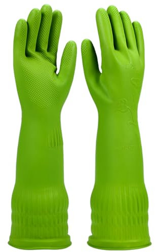 YSLON Rubber Dishwashing Glove Kitchen Cleaning Gloves 3-Pairs,Waterproof Reuseable.(Green,Medium)