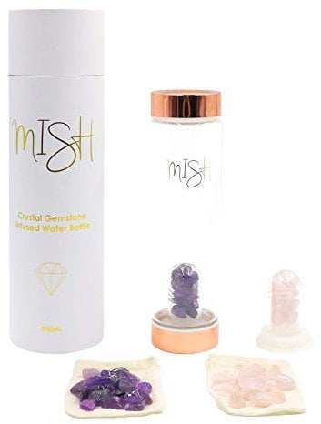 Mish Crystal Natural Elixir Infused Glass Gemstone Water Bottle Amethyst Rose Quartz BPA Free 550ml