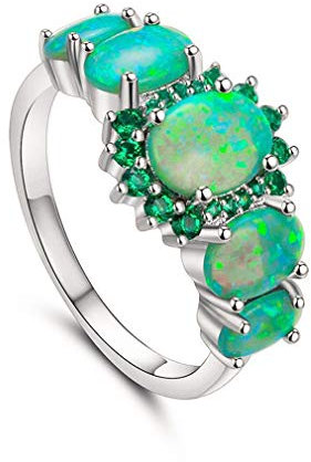 YAZILIND 925 Sterling Silber Ehering Grüner Opal Strass Verlobungsringe Frauen Jubiläumsschmuck 17.2