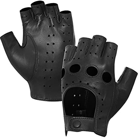 Harssidanzar Damen Lammfell Leder Fingerlose Handschuhe Ungefüttert Half Finger Driving GL012,Schwarz,Größe XL