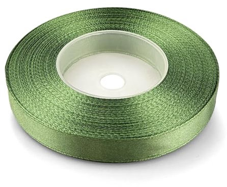 Netuno 1x Satinband Khakigrün 12 mm x 32 m Schleifenbänder bunt Geschenkbänder farbig Dekobänder Stoff Geschenk Schleife Satinrolle Polyester Soffbänder Schmuck Bänder farbig silk ribbon