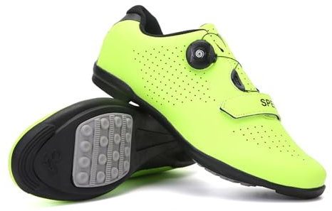 LZQpearl Fahrradschuhe Herren, Rennrad Und Mountainbike Schuhe Mit Gummisohle, Atmungsaktive, rutschfeste No-Lock Fahrradschuhe Mit Schnell Rotierendem Schnürsenkelsystem Yellow, 44