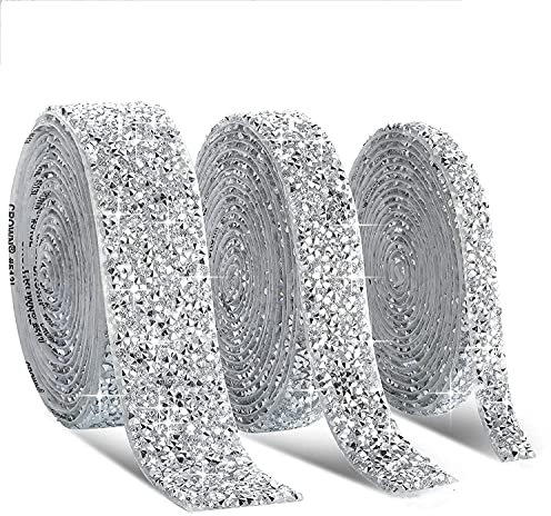 3 Rollen Strassband,Kristall Strass Band Selbstklebende,Glitzerband selbstklebend,Diamant Band DIY Dekoration Aufkleber,für Hochzeit, Geburtstag, Deko, Kunstwerke, Bastelarbeiten(Weiß )