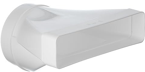 Steinberg14 White 220x55mm - Ø 125mm Flat Channel to Round Pipe Ducting Adaptor - Plastic Straight Connector, Adapter, Reducer - 8 x 2 inch to Ø 5 inch