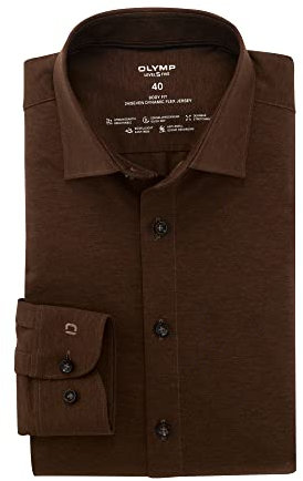 OLYMP Herren Businesshemd Langarm Level Five 24/Seven,Single Jersey,Body fit,New York Kent,Nougat 27,38