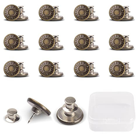 Gegong 12 Stück 17mm eans Knöpfe Ohne Nähen, Button Pins Jeans, Hosenknöpfe Zum Stecken, DIY Jeansknopf, Knöpfe Hosen Enger Machen, Jeans Knöpfe zum Erweitern oder Reduzieren der Hosengröße (Bronze)
