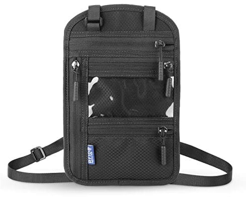 Vspek Brustbeutel mit RFID Schutz, Wasserfeste Brusttasche Reisegeldbeutel für Damen und Herren, Umhängetasche Reise Brustbeutel für Reise Dokumente, Passport, Bargeld und Smartphone, Schwarz