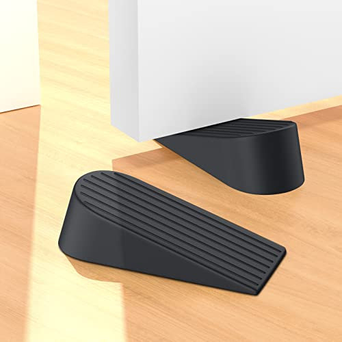 Door Stoppers, Premium Door Stoppers for Bottom of Door Gaps, Sturdy and Stackable Doorstop Great for Home Office, Rubber Door Stopper Wedge for Tile, Wooden Floor, Carpet Heavy Duty Door (2 Pack)