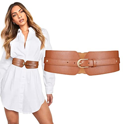 JasGood Damen Breiter Gürtel Elastischer Vintage Schnalle Ledergürtel für Damen Kleid Karneval Cosplay