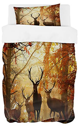 Zomer Bettwäsche Set 135x200 Bettwäsche 2tlg Weich Mikrofaser Bettbezug - 1 Bettdeckenbezug + 1 Kissenbezug 80x80cm mit Ahornhirsch