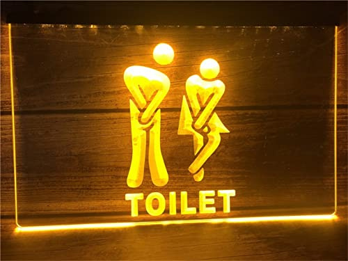 KEYQEEN Letrero de neón LED de Entrada de baño Divertido Personalizado, Luces de neón de WC de baños USB para Luces de Noche de decoración de Pared,Amarillo,30x20cm