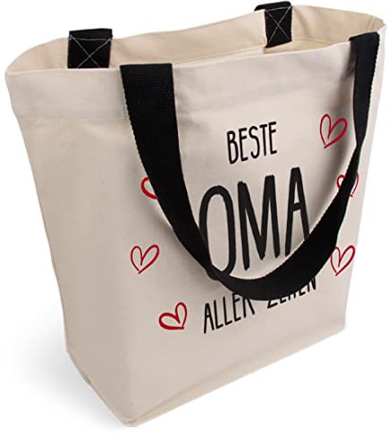 Cottonbagjoe geräumige Tragetasche | personalisiert bedruckt | Oma Motiv | mit Innentasche, Reißverschluss und großem Boden | Baumwolltasche Stofftasche Geschenck für Großmutter | Öko-Tex 102