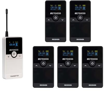 Retekess TT116 Audio-Tourguide-System, Kabelloses Tourguide-System, Tourguide-Mikrofon, Rauschunterdrückung, 200 m, Tourguide-Set für Tourismus, Fabrik, Hochschule (1 Sender, 5 Empfänger)
