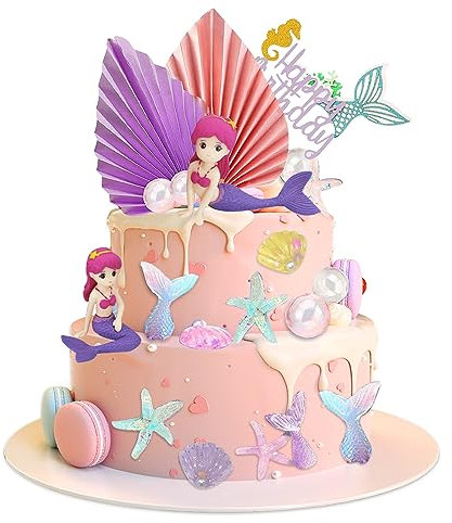 Udbrud 23-teilige Meerjungfrau Schwanz Geburtstag Kuchendeko, Glitzer Meerjungfrau Torten Deko, Ocean Theme Topper für Mädchen Frauen Mermaid Party