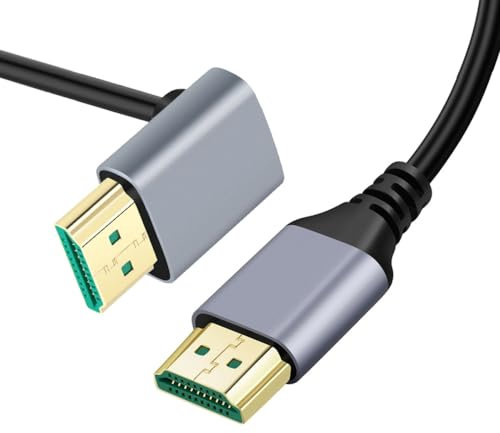 CY Cable HDMI 2.1 Ultra delgado HDTV 8K 4K Hiper Super Flexible Slim Cord Up Ángulo 90 grados tipo A macho a macho para computadora HDTV 50 cm