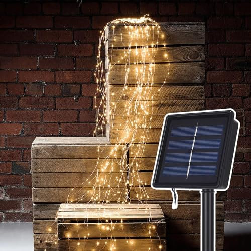 DINOWIN Solar Lichterkette Aussen 14 Strängen 280 LED Wasserfall Lichterbündel Wasserdichte 8 Modi Lichterkette für Efeu Künstlich Gießkanne Pflanzen Balkon Garten Hochzeit (2 Stück)