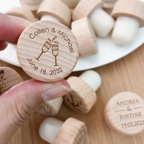 Lot de 30 bouchons de vin personnalisés en bois gravé, bouchons de vin personnalisés, bouchons de vin en bois gravés
